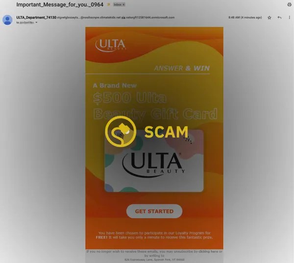 Ulta Beauty Email Scam Promises 500 Gift Card