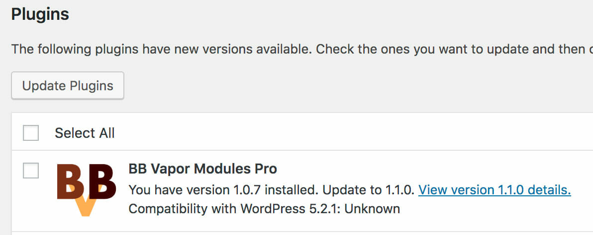 Plugin Update Screen