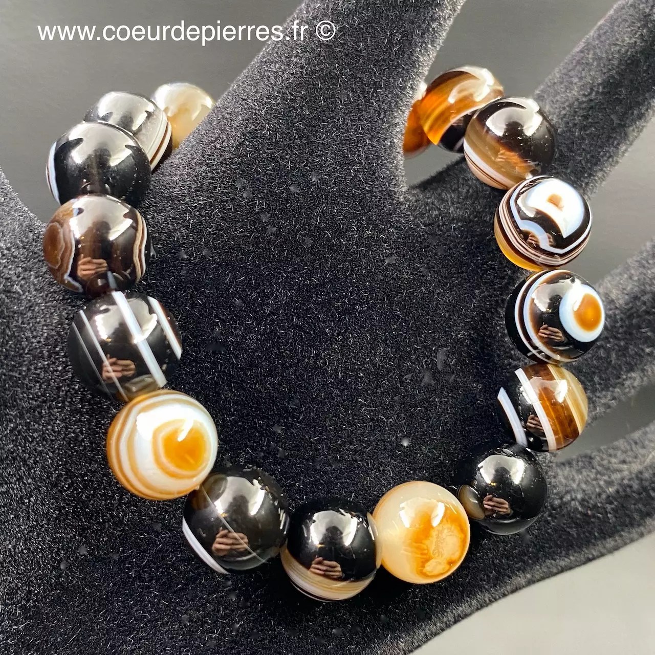 Bracelet en agate oeil du brésil perles de 10 mm Cœur de Pierres