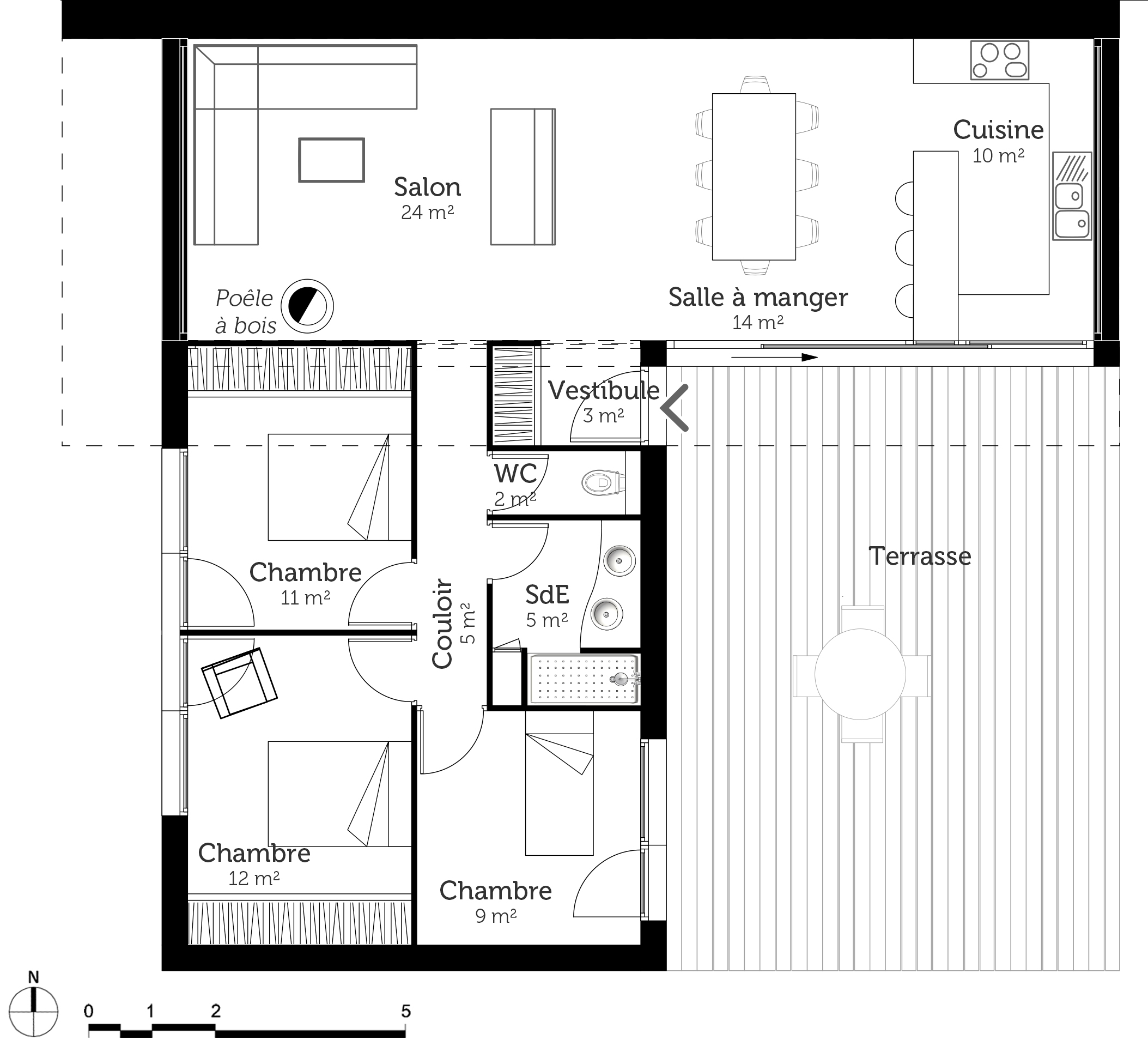 Plan maison en L toit plat Ooreka