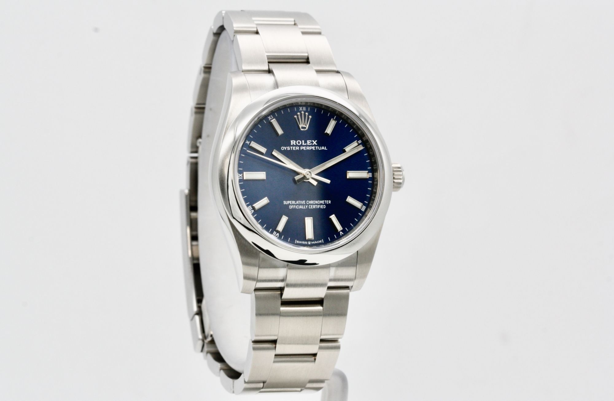 Rolex Oyster Perpetual 34mm Stainless Steel Blue Dial With Papers 2021 124200 2021 Monacowatch