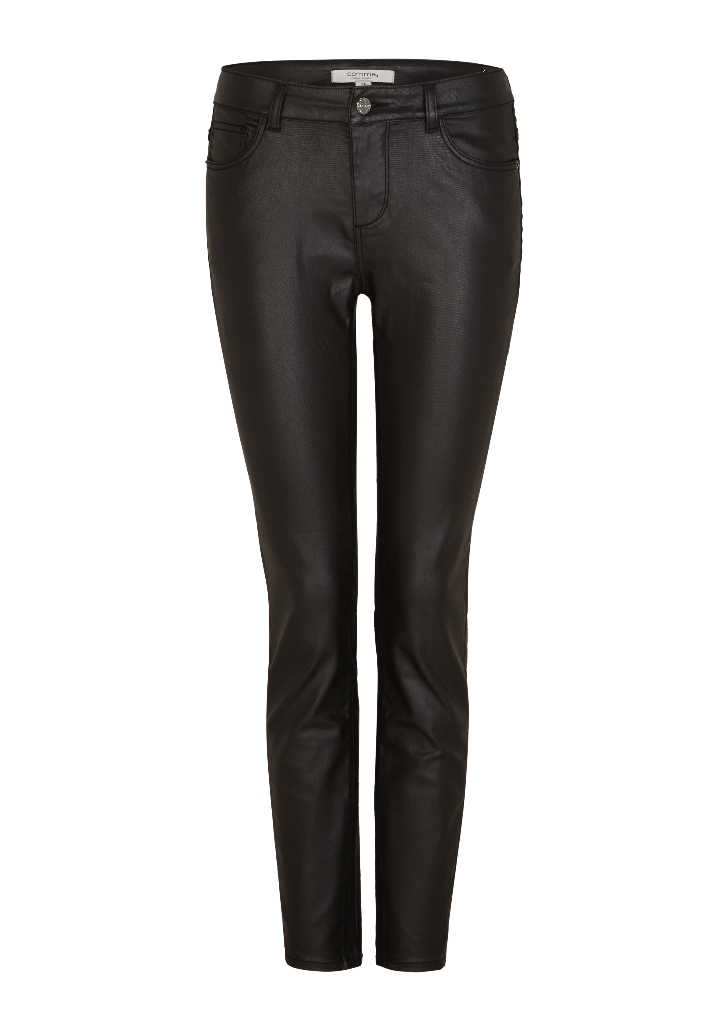comma Skinny Fit TwillHose im LederLook