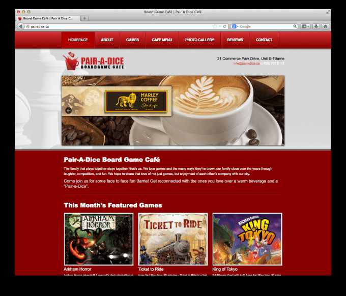 Pair A Dice Café Barrie site Design Media Suite Inc.