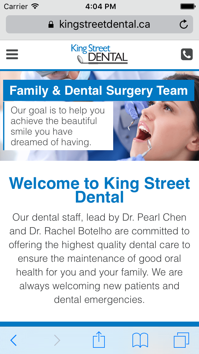 King Street Dental Hamilton site Design Project Media Suite Inc.
