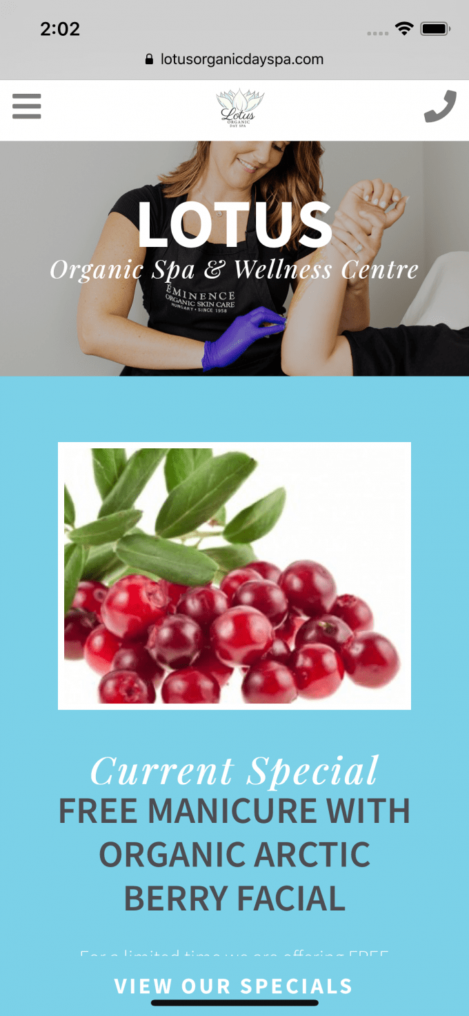 Lotus Organic Spa Barrie site Design Project Media Suite Inc.