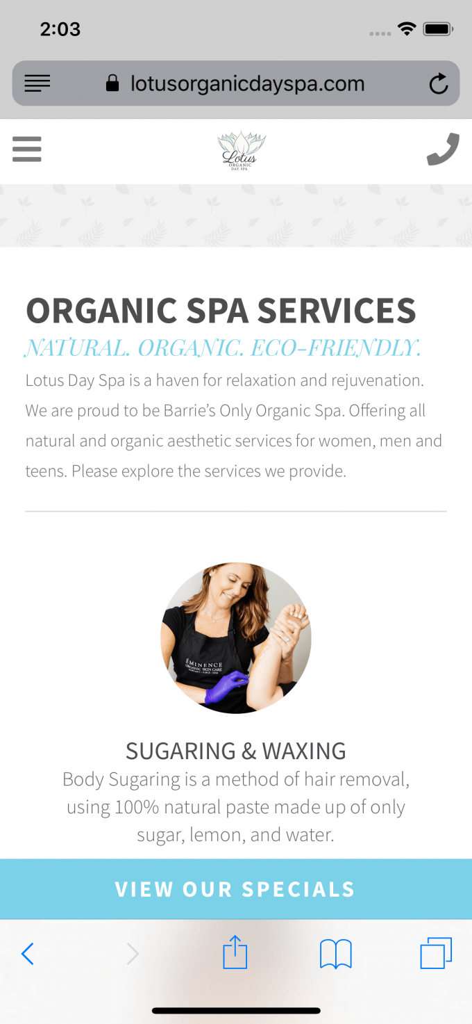 Lotus Organic Spa Barrie site Design Project Media Suite Inc.