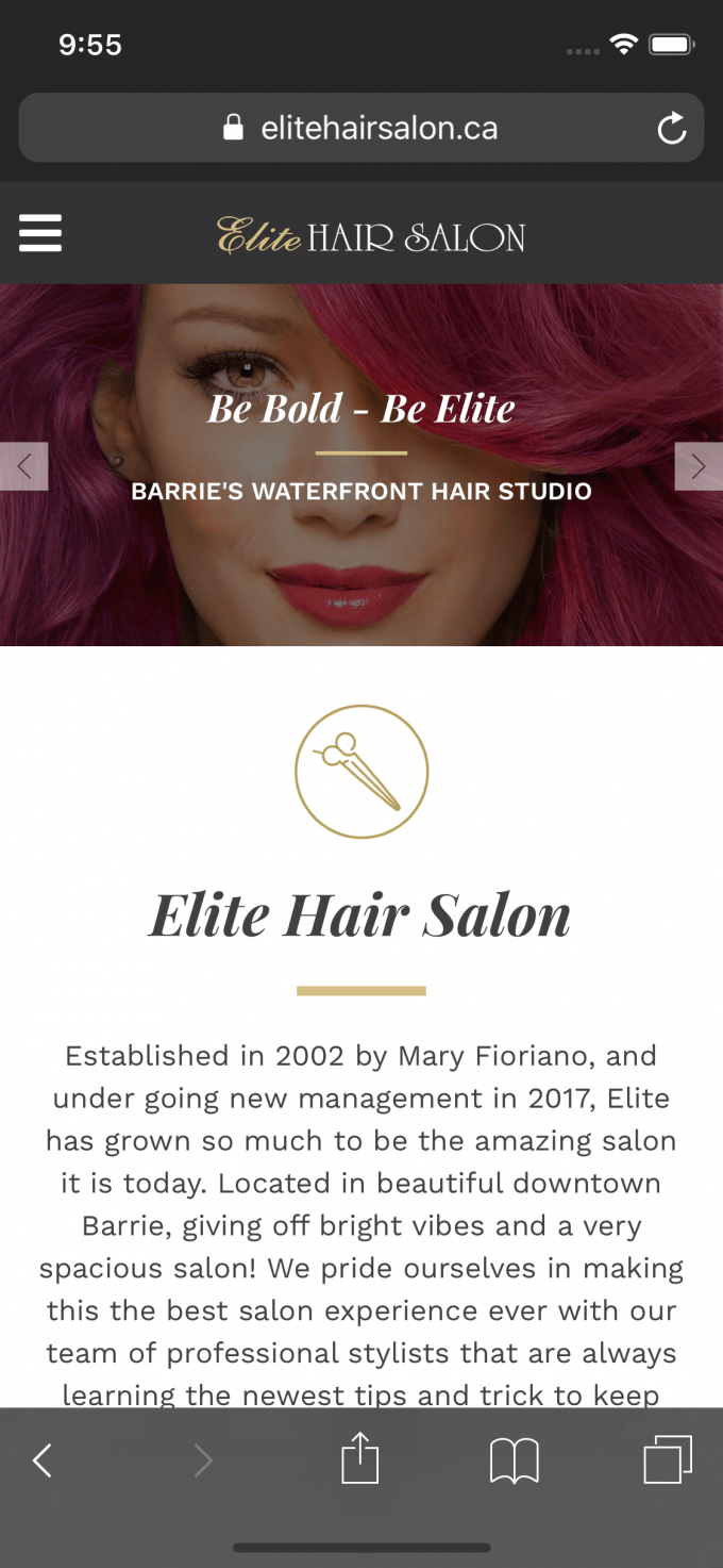 Elite Hair Salon Barrie Hair Salon site Design Project Media