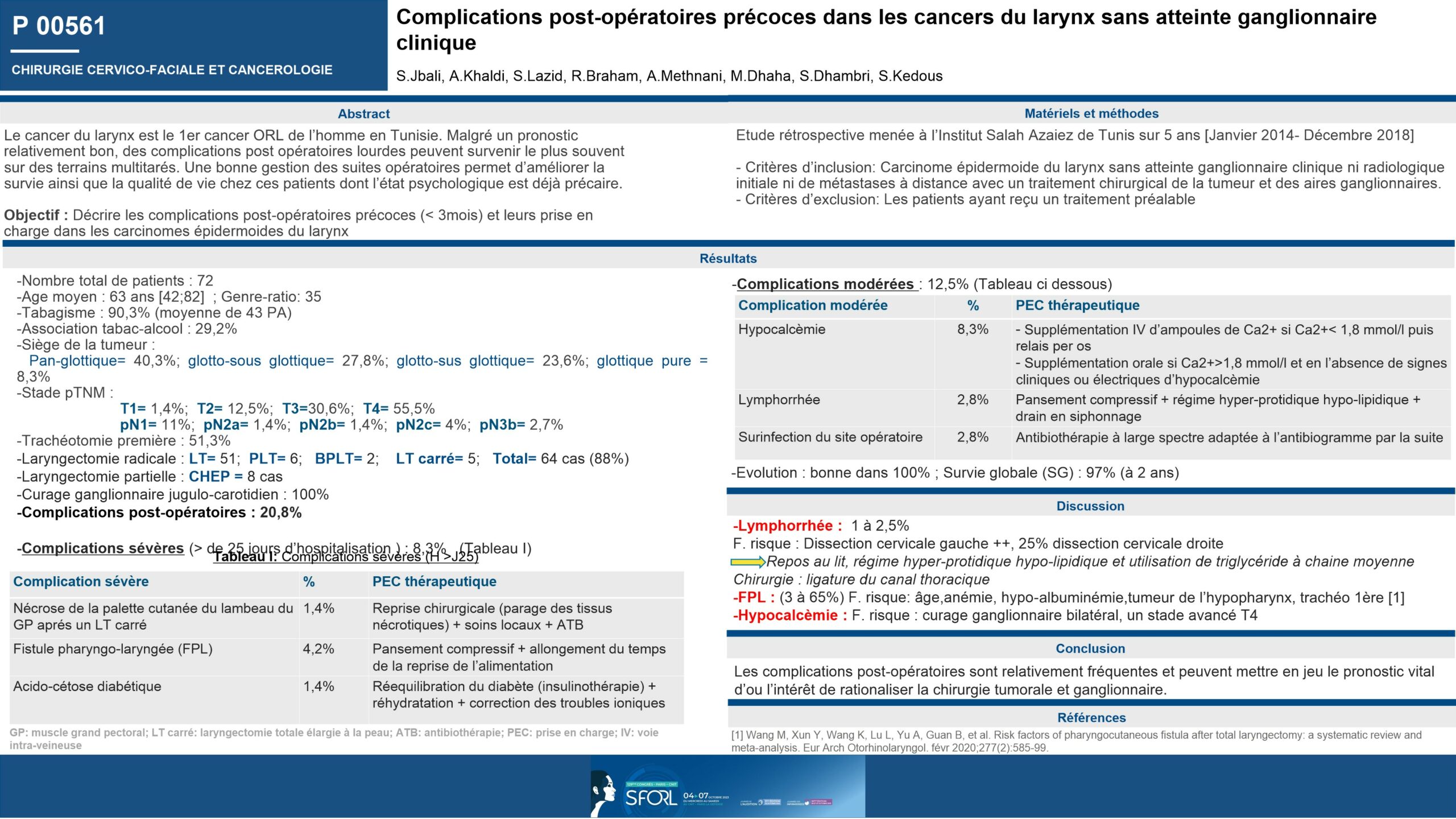 Complications postopératoires précoces dans les cancers du larynx sans