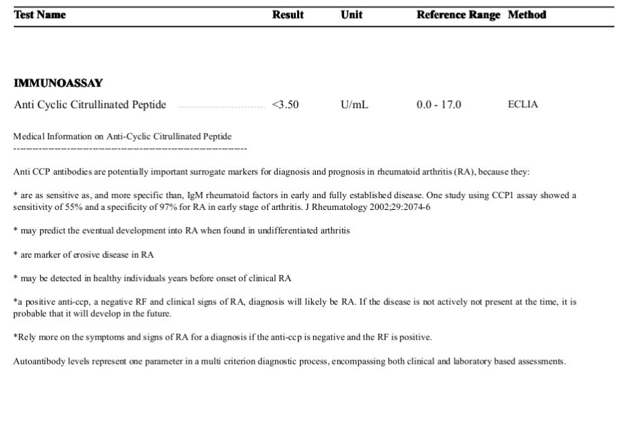 AntiCCP Test Introduction, Test Result, Unit, Normal Range, Test