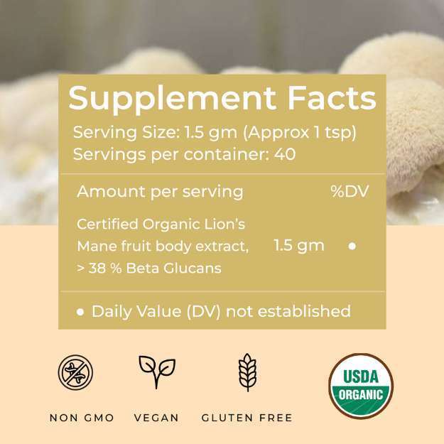 Rooted Active Naturals Lion's Mane Organic Mushroom Extract Powder
