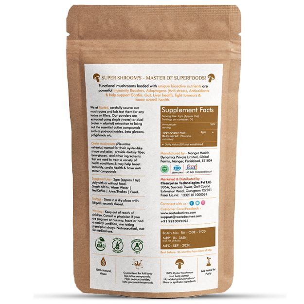 Rooted Active Natural Oyster Mushroom Extract Powder 60gm Uses, Price