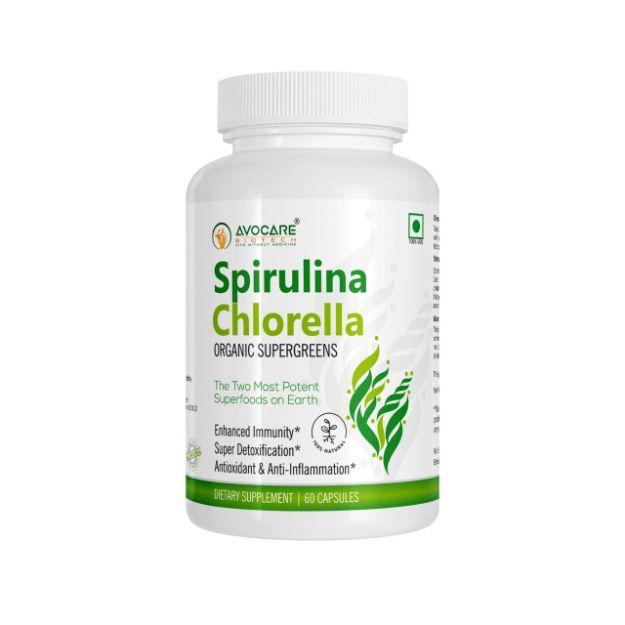 Avocare Biotech Spirulina Chlorella Capsules in Hindi की जानकारी, लाभ