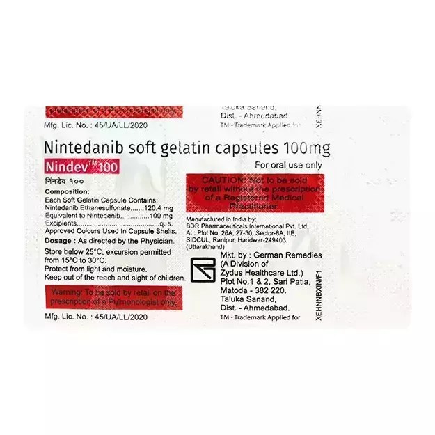 Nindanib 100 Soft Gelatin Capsule (10) Uses, Price, Dosage, Side