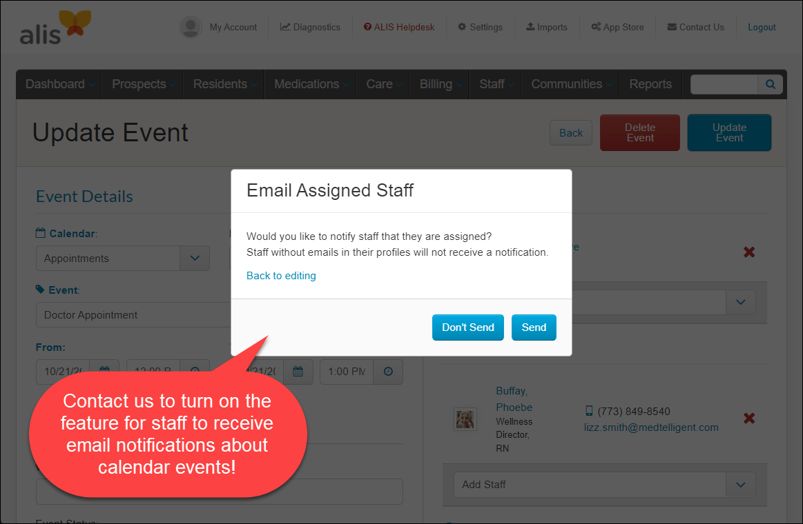 Calendar Notifications for Staff Medtelligent
