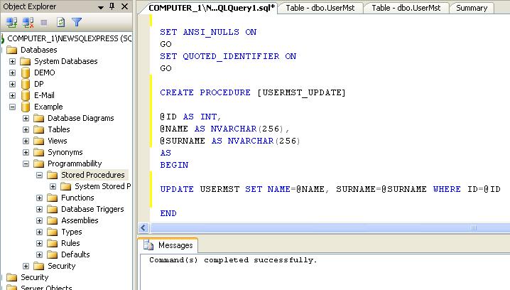Create new Stored Procedure in SQLServer.