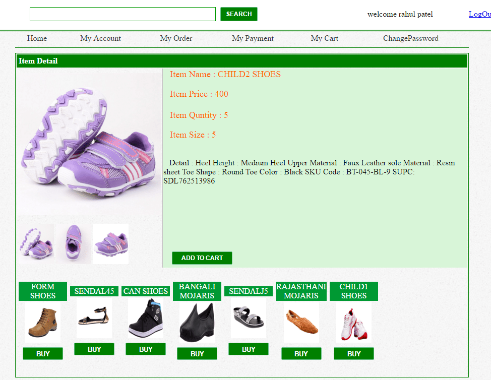 Online Shoes Shopping website project in c