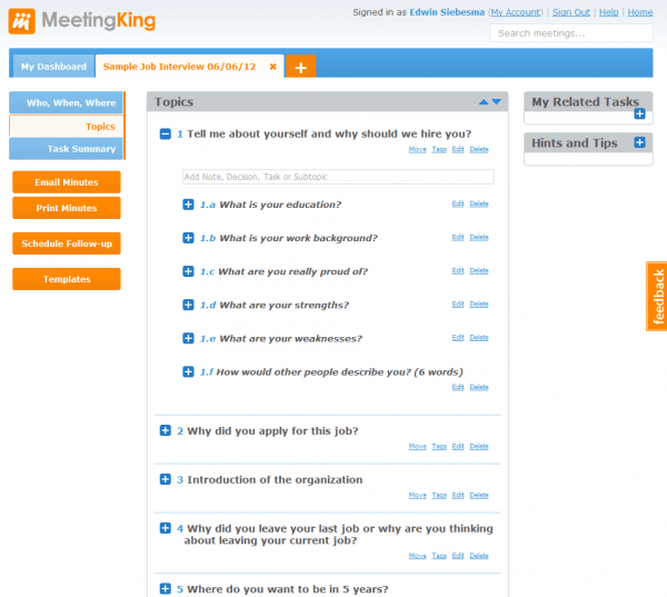 samplejobinterviewtemplate Meeting Agenda & Meeting Minutes Software