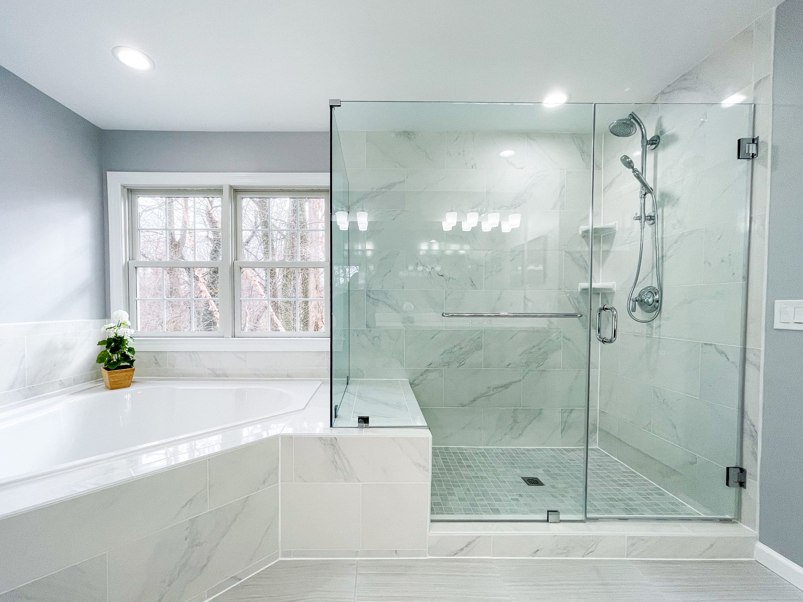 Breathaking White Bathroom Remodel in Annapolis Mega Kitchen and Bath