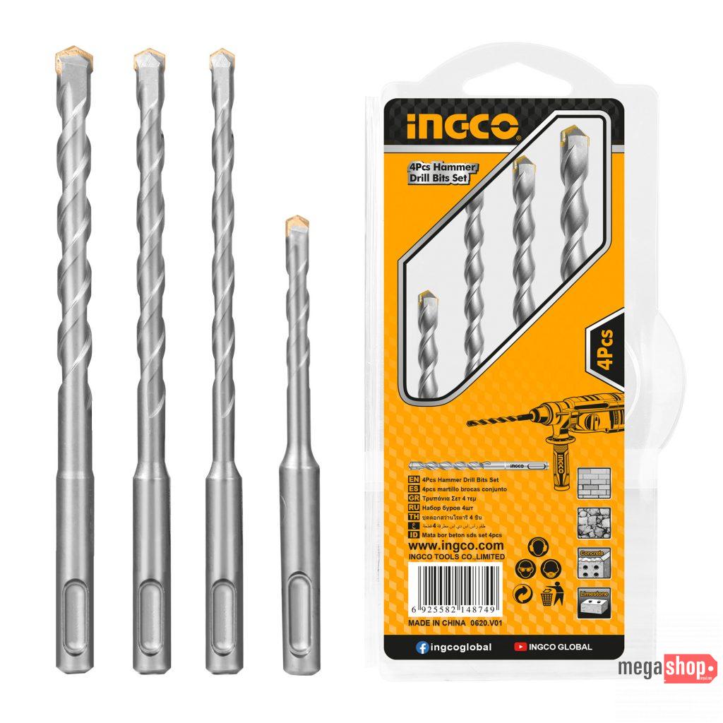 Ingco AKDB2055 4pcs Hammer Drill Bits Set for Concrete Drilling IHT