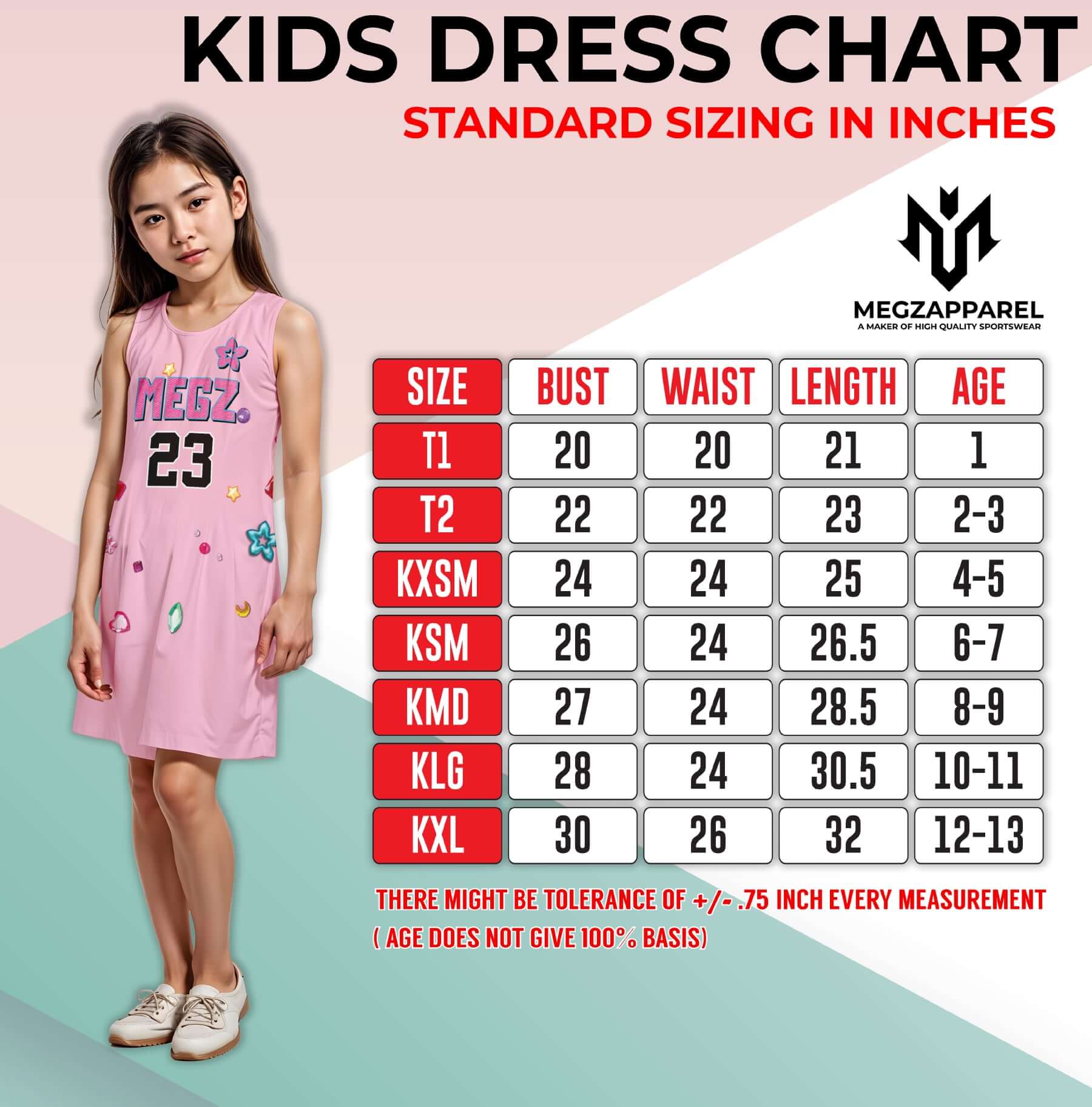 MUSE DRESS KIDS SIZE CHART – MEGZ Apparel