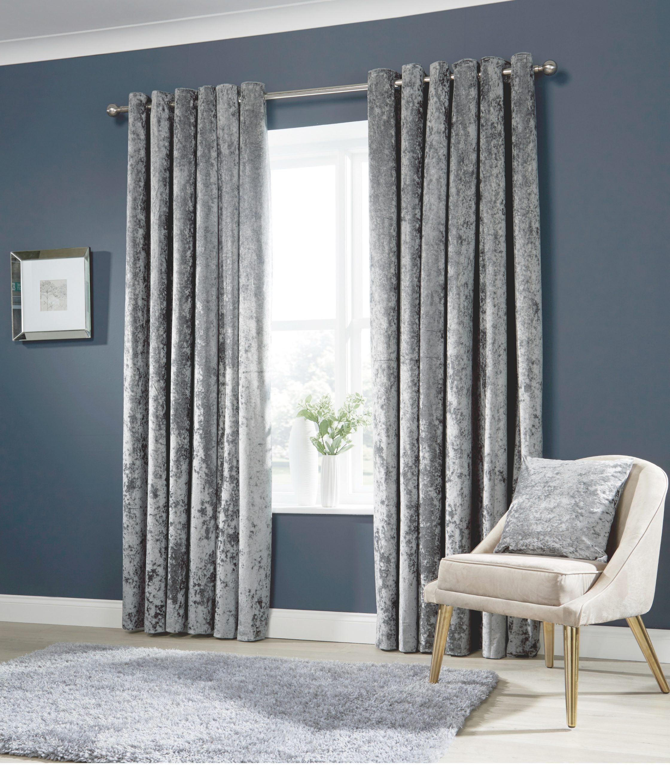 Silver Crushed Velvet Curtains Mehar Bedding