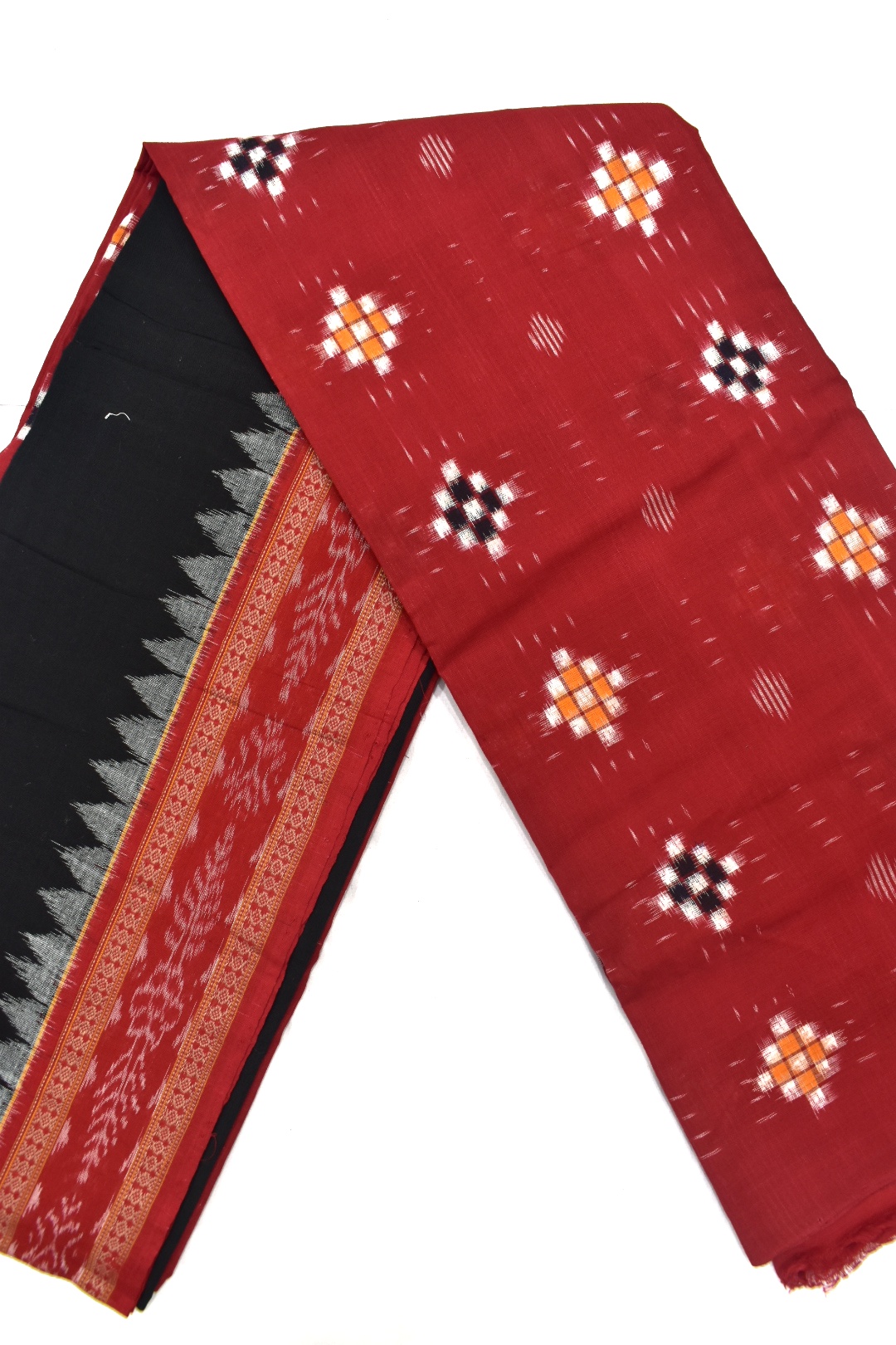 Red Colour Pasapali Design Sambalpuri Handloom Cotton Dress Material