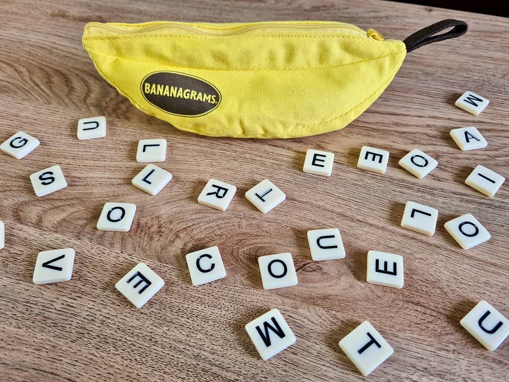Asmodee Blogger Board Game Club Review Bananagrams Me, him, the dog