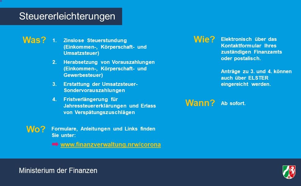 Steuererleichterungen für Unternehmen während der CoronaKrise