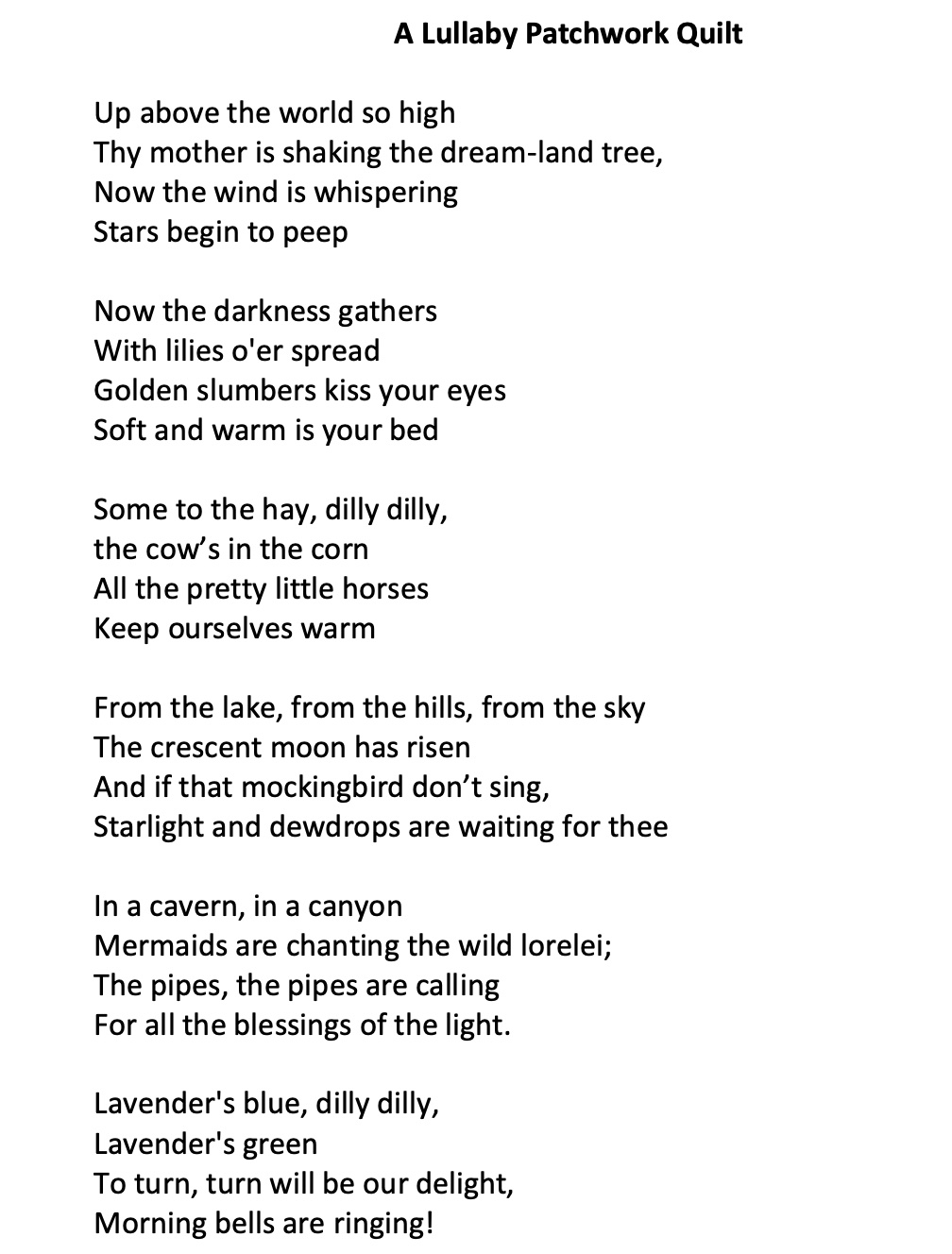 “A Lullaby Patchwork Quilt” [cento poem] Melanie WeldonSoiset