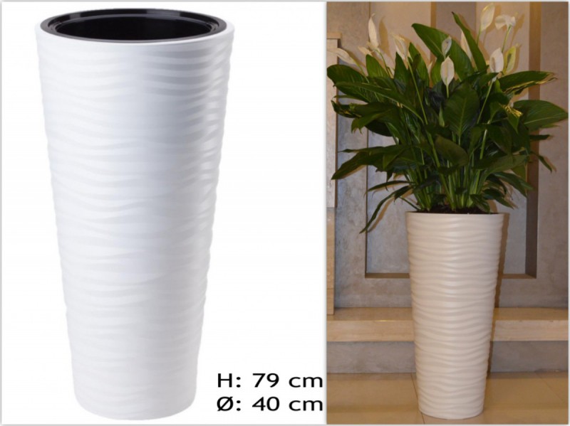 Blumenkübel Slim Rund Welle Extra Hoch Blumentopf weiß 2x XXXL (H79cm