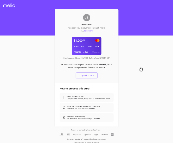 How do I process a singleuse virtual card? Melio