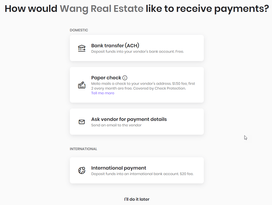 How to add a vendor Melio