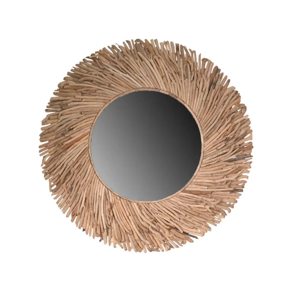 Cascade Driftwood Sunburst Round Wall Mirror 48in Diameter Mellow