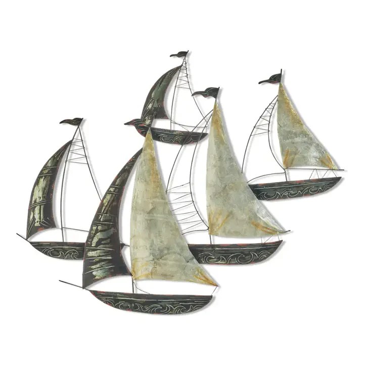 Small Fleet of Sailboats Metal Wall Art Mellow Monkey