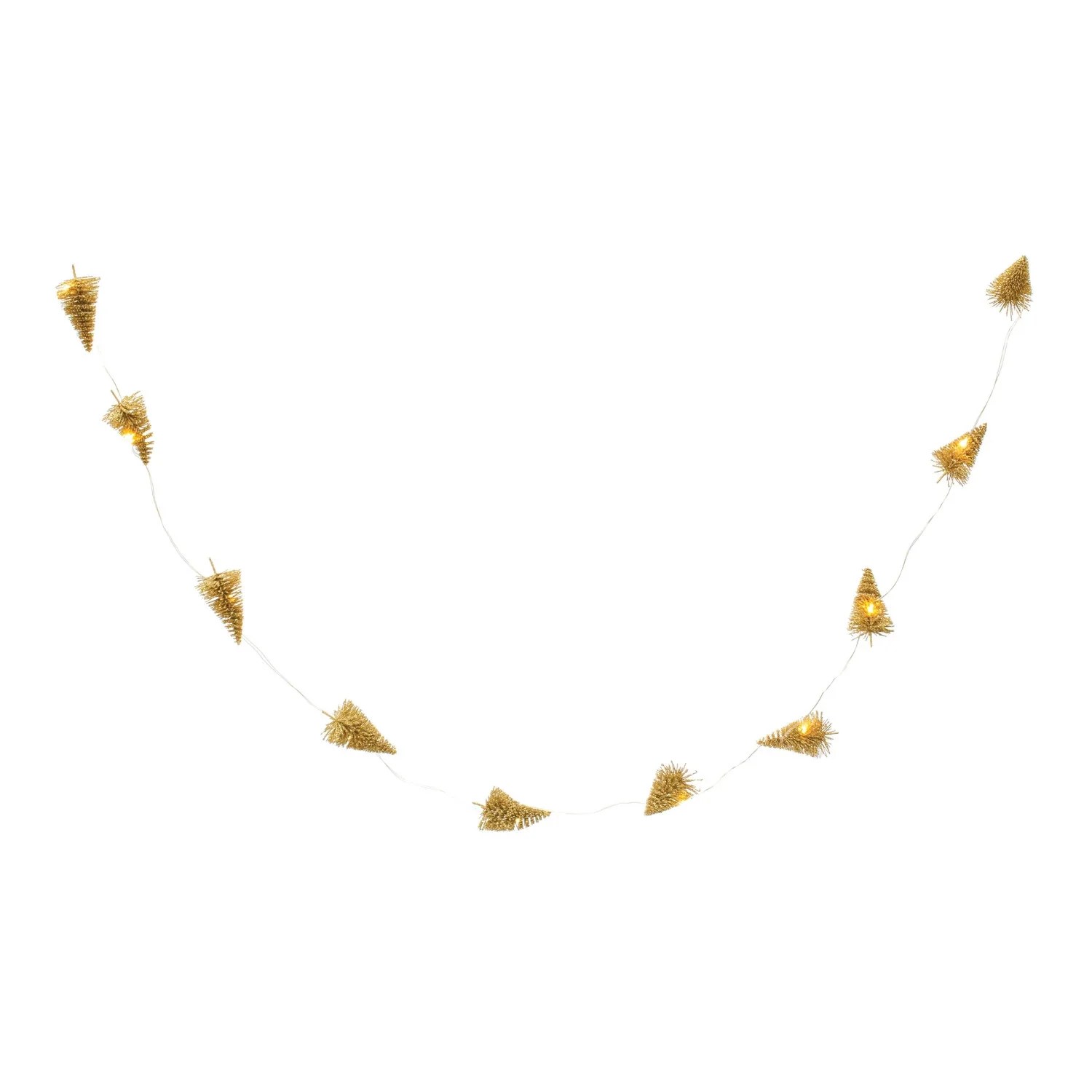 Lighted Bottle Brush Tree Garland with Gold Glitter 51in Mellow Monkey