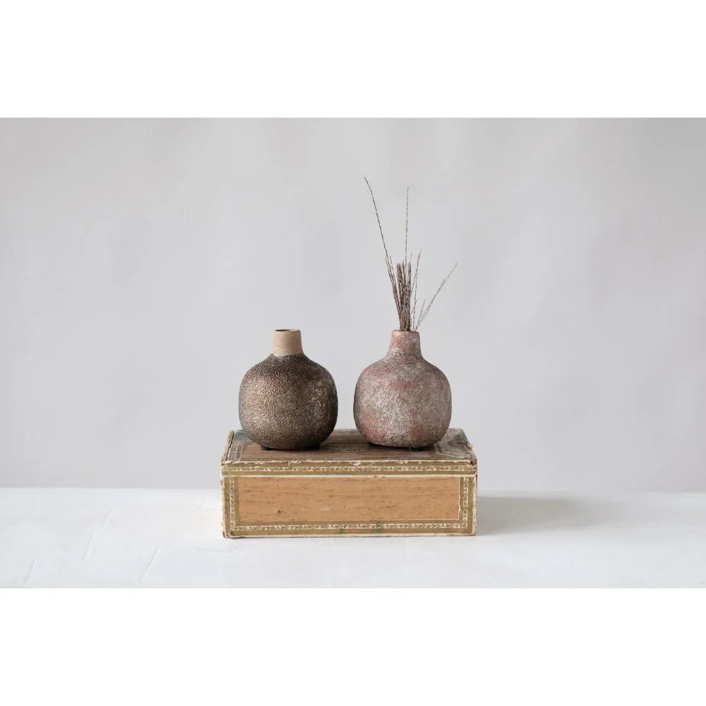 Terracotta Bud Vase with Distressed Finish 33/4in Mellow Monkey