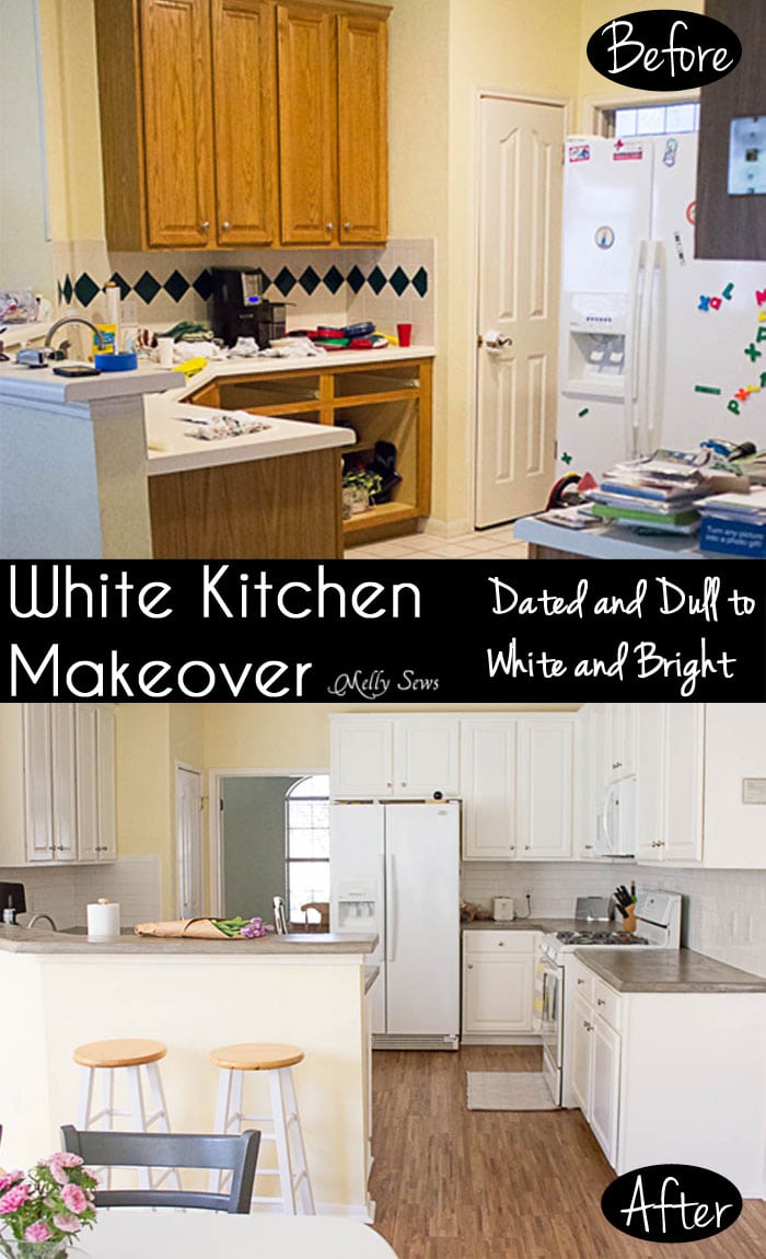 White Kitchen Makeover Ugly and Dated to White and Bright Melly Sews