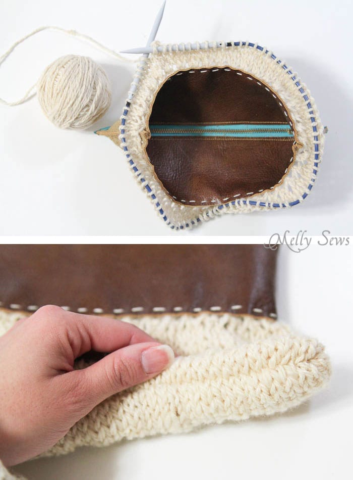Knit and Leather Zipper Pouch Melly Sews