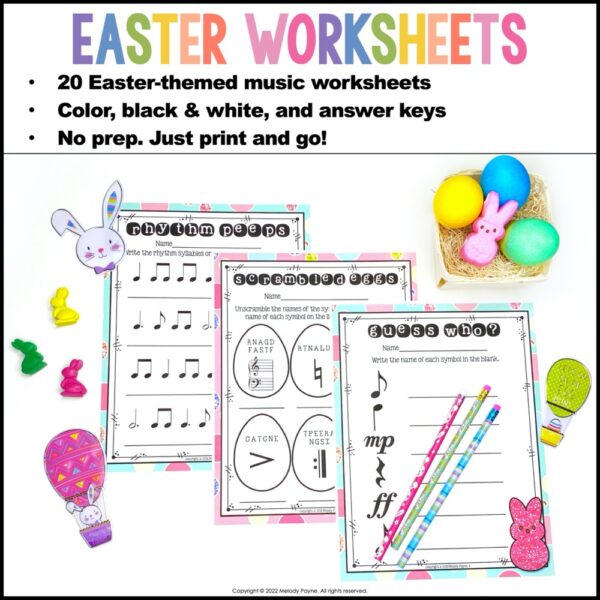 20 Easter Worksheets for Elementary Piano Students Melody Payne
