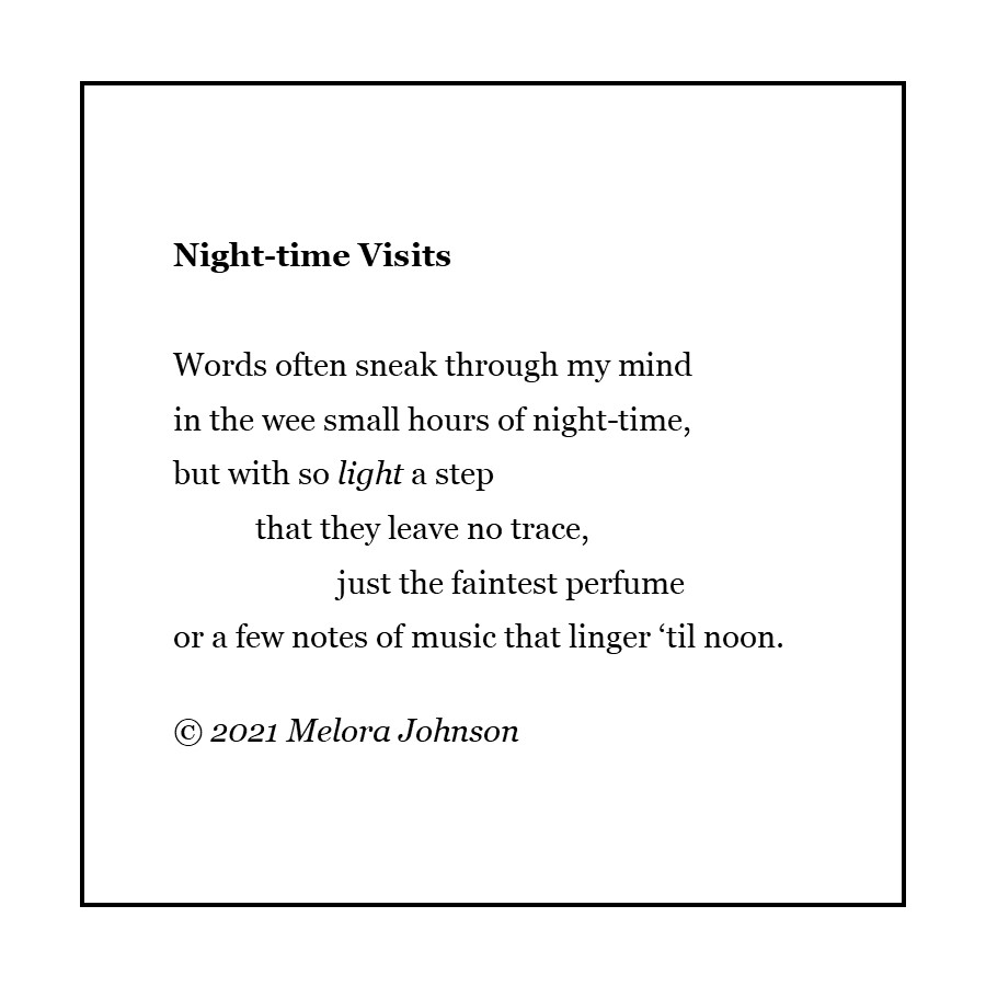The Friday Poem Nighttime Visits Melora Johnson's Muse