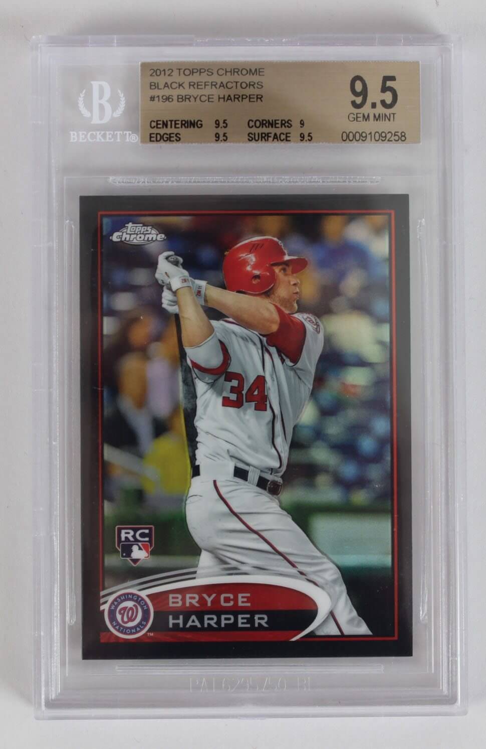 2012 Topps Chrome Nationals Bryce Harper Black Refractor 10/100 Rookie Baseball Card (196