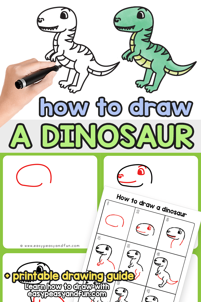 Dinosaur Guided Drawing How to Draw a Dinosaur Easy Peasy and Fun
