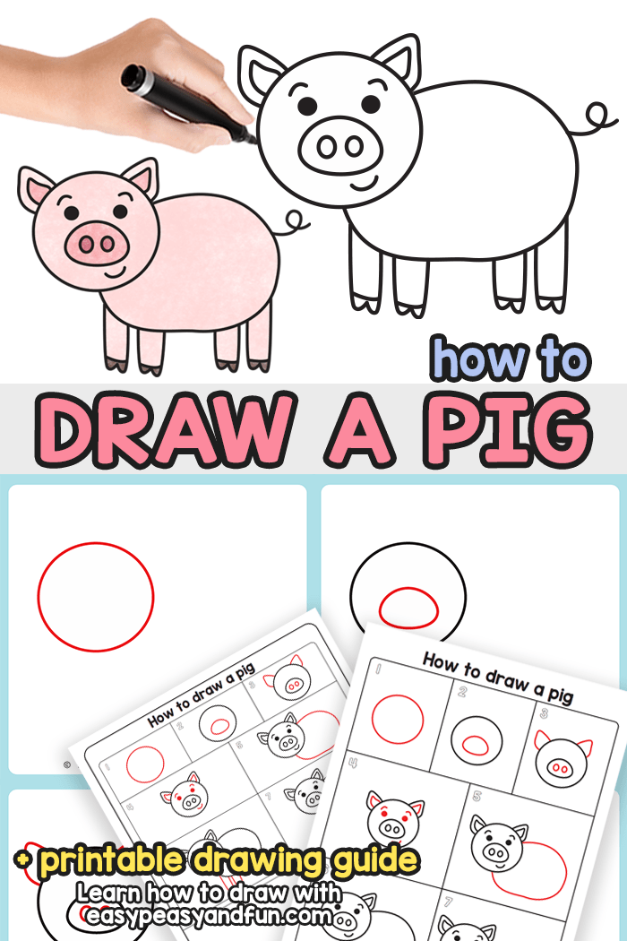 Pig Directed Drawing How to Draw a Pig Easy Peasy and Fun Membership