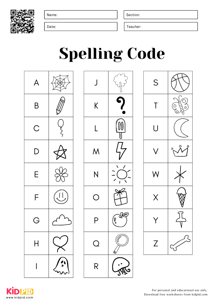 Spelling Code Activities Worksheet Kidpid