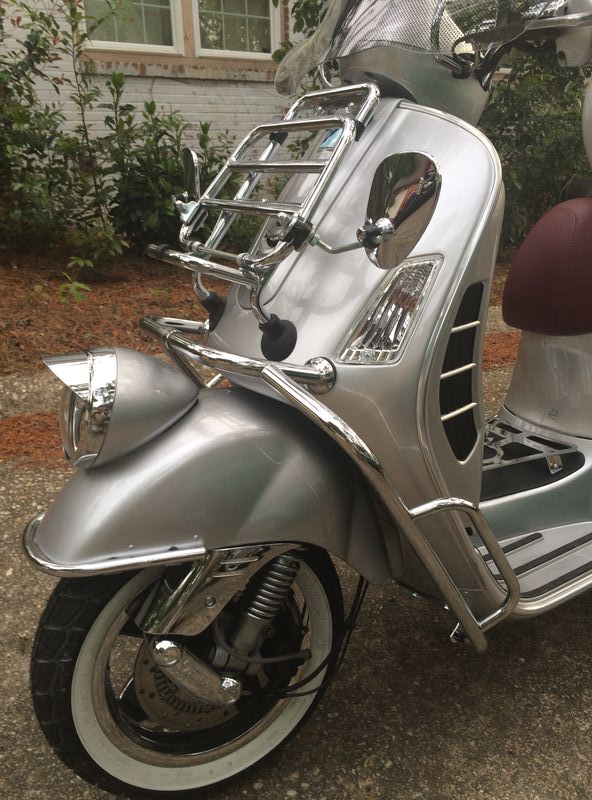 Modern Vespa GTS with front crash bars, lets see yours