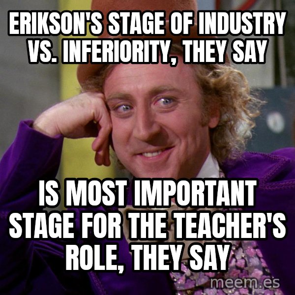 Erikson's stage of Industry vs. Inferiority, they say Is most important