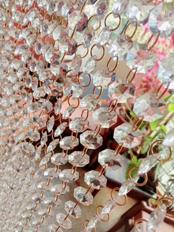 Beaded Room Divider Hexagonal Acrylic Crystal Gold Ring