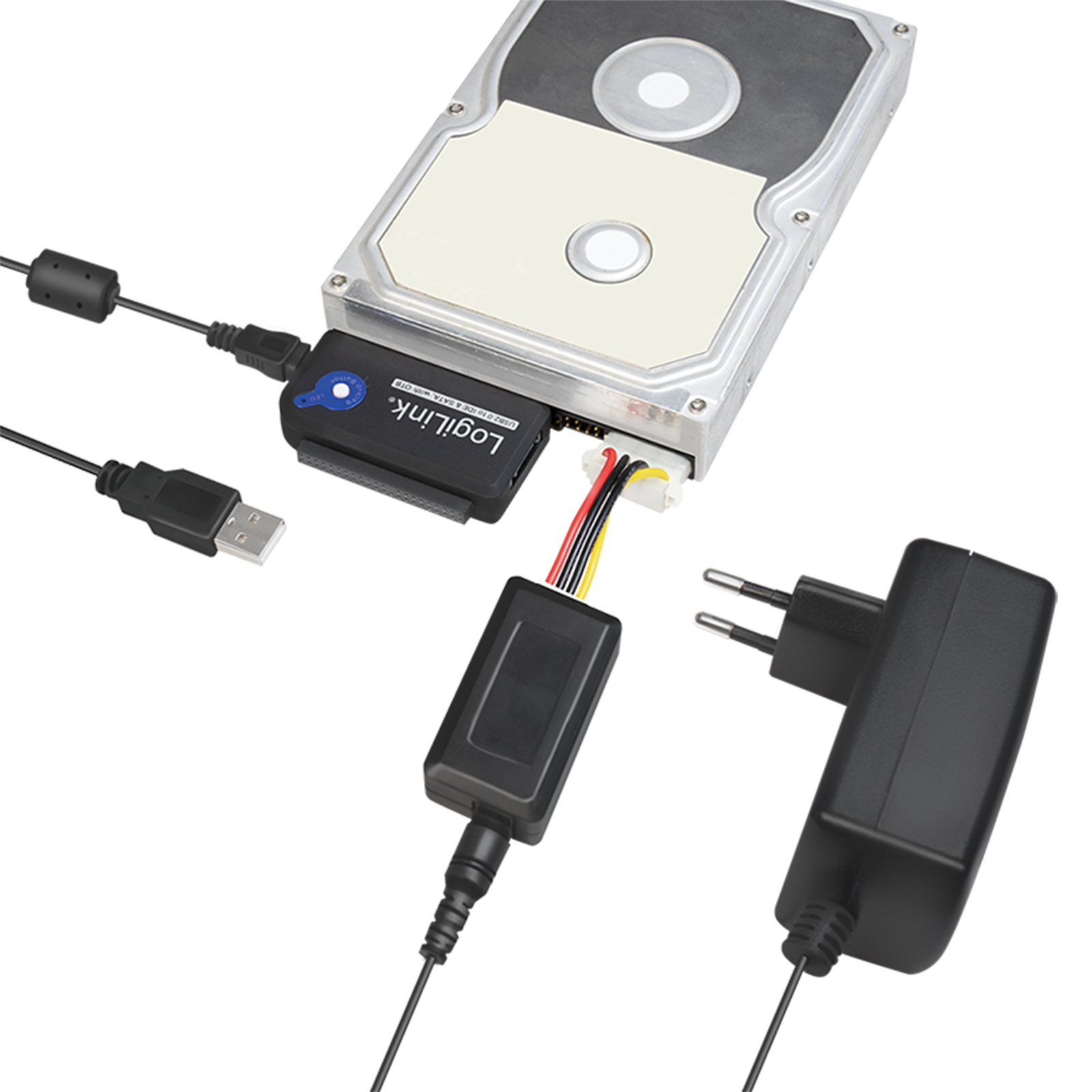 LogiLink USB auf IDE + SATA Adapter für 2,5" & 3,5" HDD Festplatten
