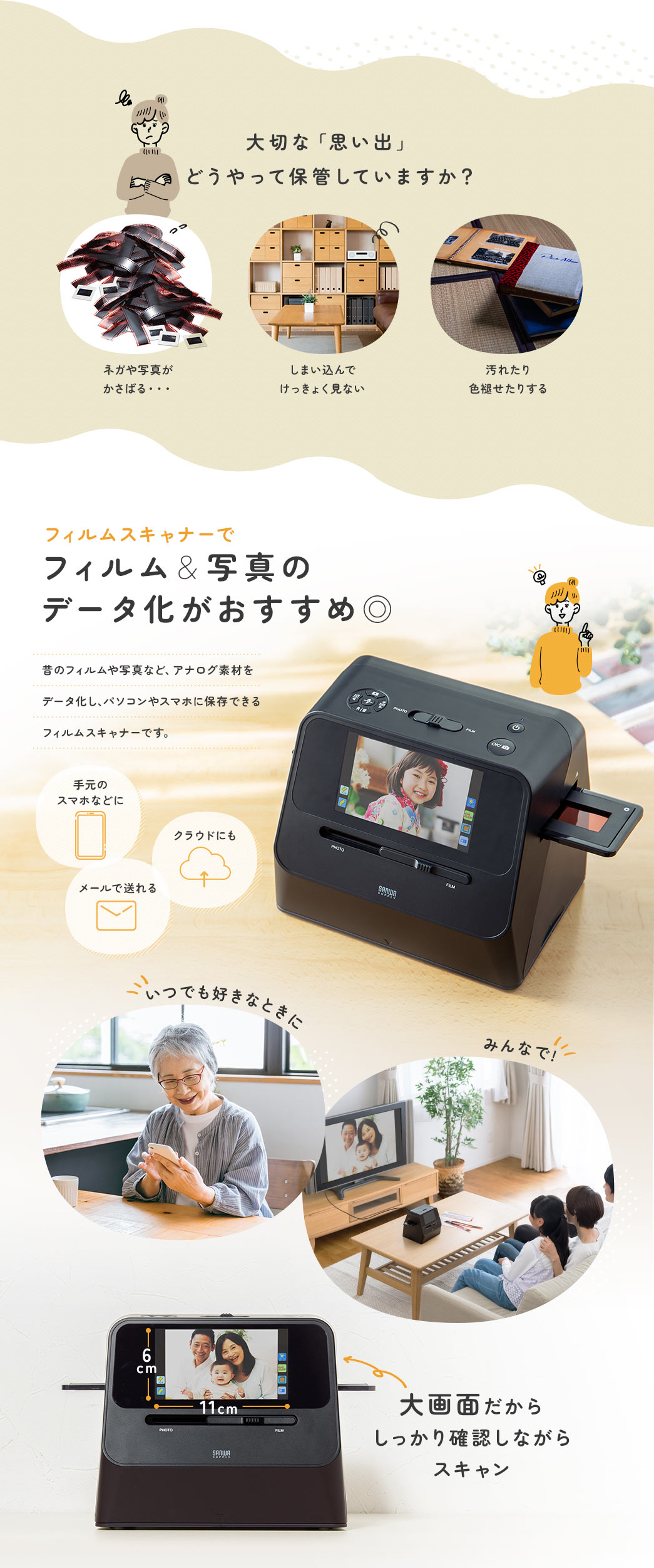 フィルムスキャナー 35mm/110/126フィルム対応 ネガデジタル化 ネガスキャナー 写真スキャン HDMI出力対応【メモリダイレクト】