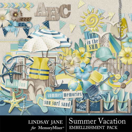 Summer Vacation Embellishment Pack Scrapbook Page Design MemoryMixer™
